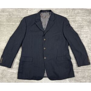 J Ferrar Blazer Mens 46R Black Stripe Wool Blend‎ Vietnam Sport Coat Jacket